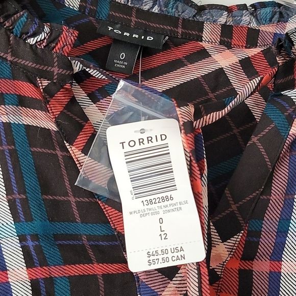 NWT Torrid Plaid 3/4 sleeve top, Large - Picture 4 of 6